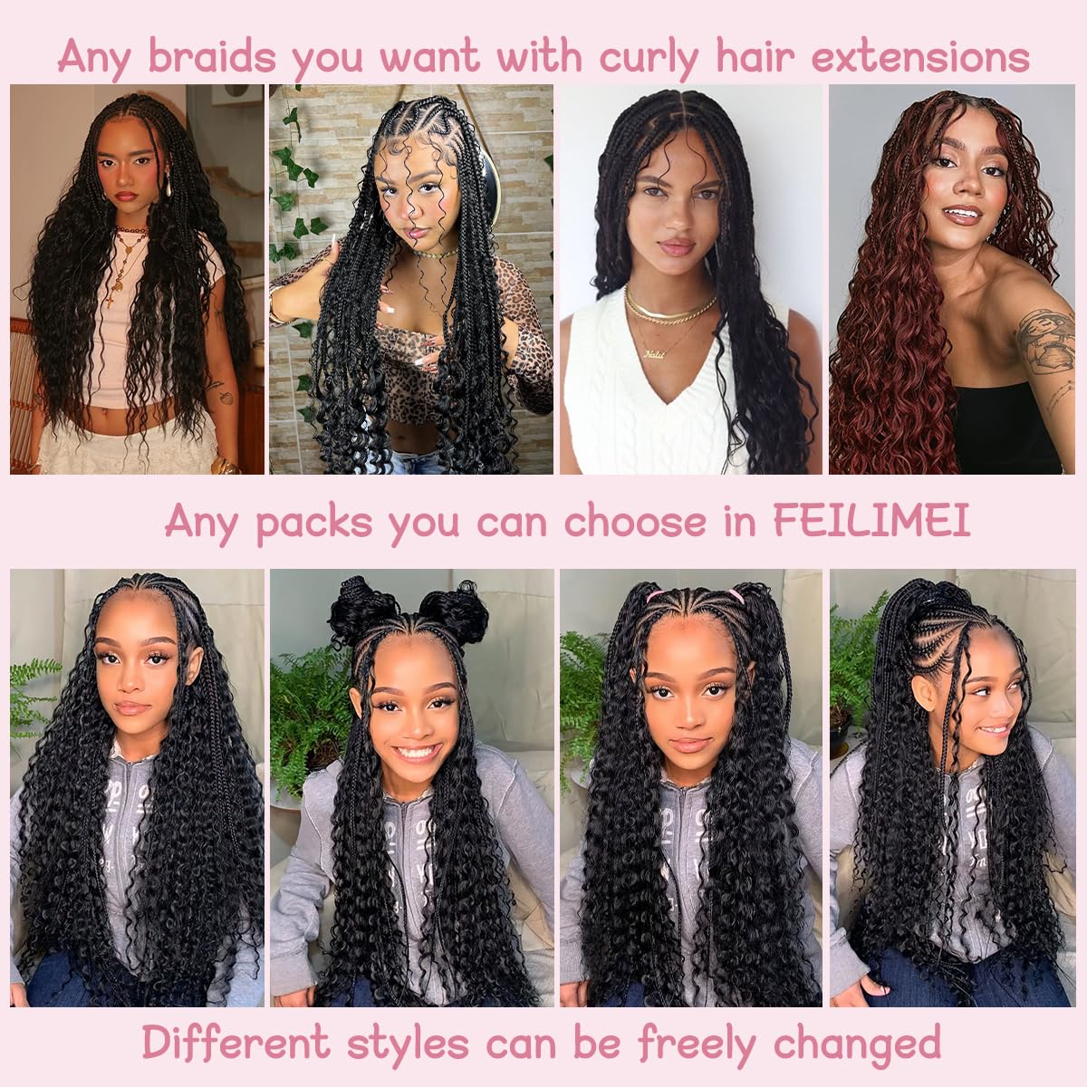 Ocean Wave Crochet Hair Extensions - Deep Wave Synthetic Braiding Hair for Women | 24 Inch, #1B (Pack of 2)