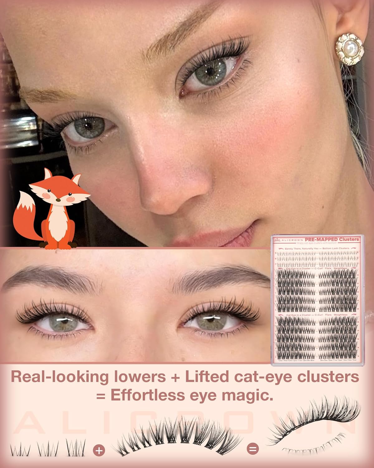Natural Lash Clusters - Wispy Cat Eye Eyelash Extensions for Daily Wear | Pre-Mapped Bottom Lashes