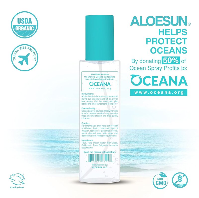 Ocean Spray Face Mist - Pure California Sea Salt & Organic Lavender | Hydrating Tanning & Scalp Exfoliant | Travel Size 3.4 Fl Oz