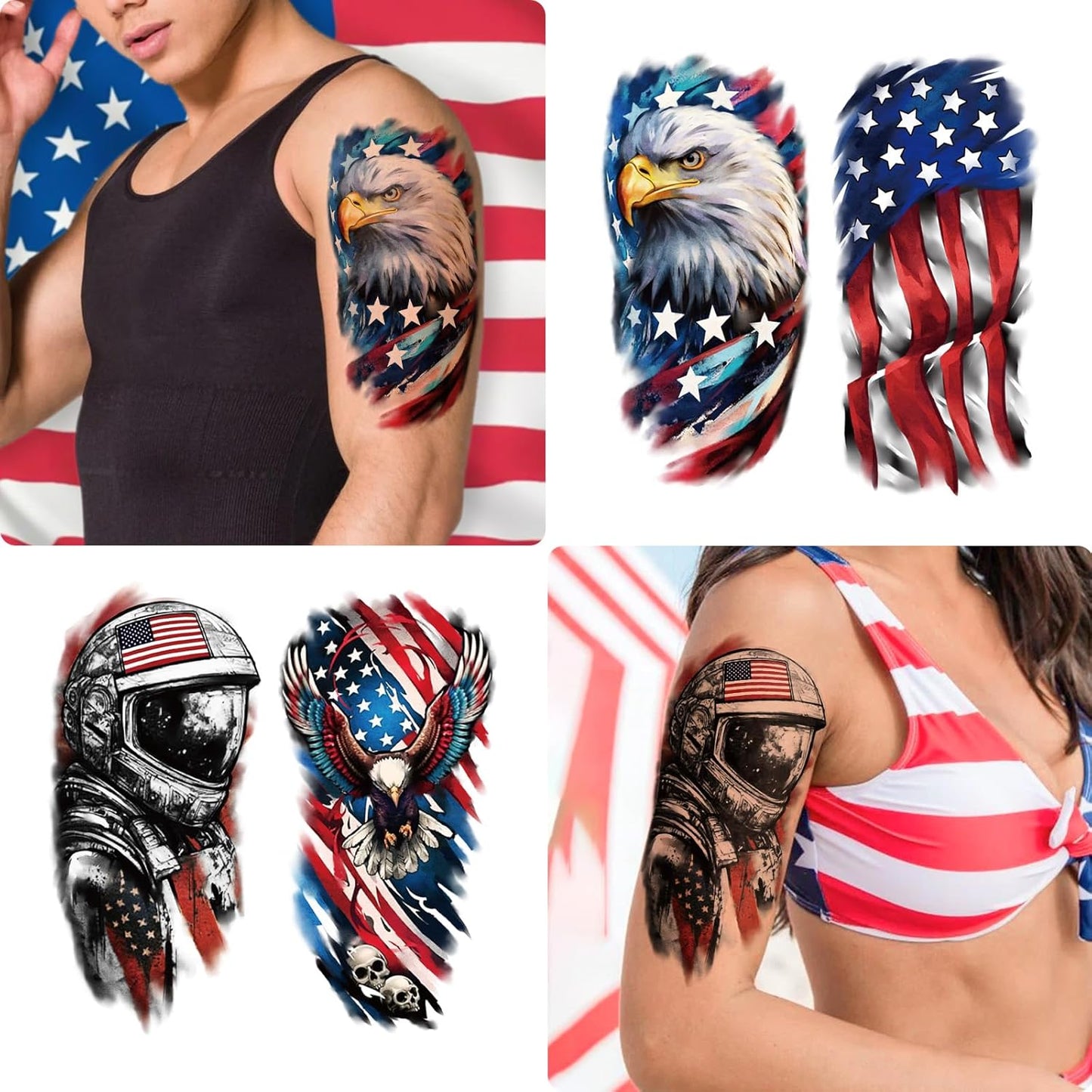 Independence Day Temporary Tattoos - USA Flag Waterproof Fake Tattoos | 77 Sheets for 4th of July, Memorial Day & Veterans Day