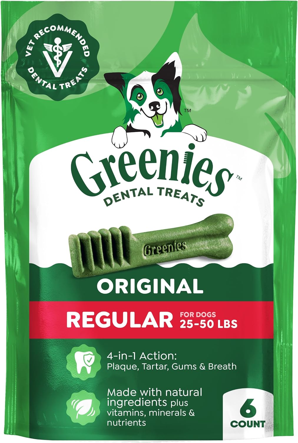 Greenies Natural Dental Dog Treats - Veterinarian-Recommended Chews | Regular Size, Original Flavor, 36 oz. Pack