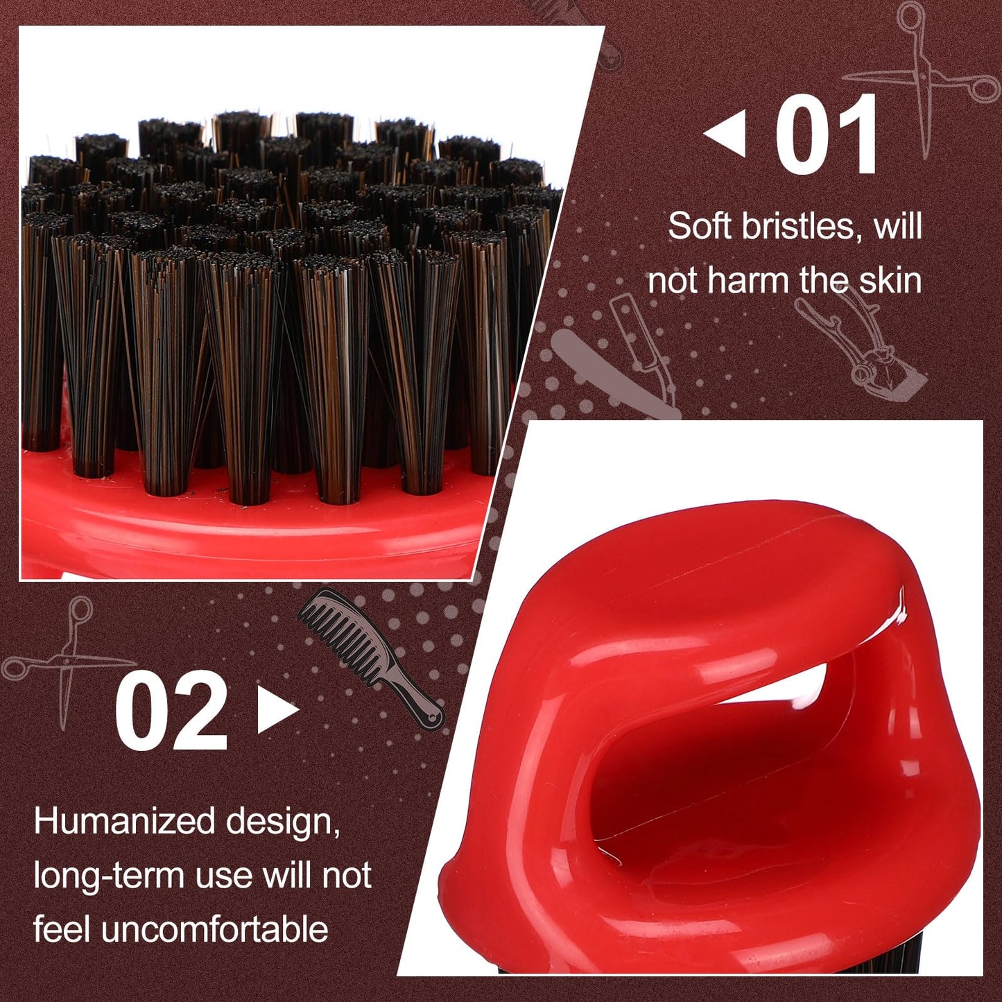 4 Pcs Knuckle Brush for Men Barber Brush, Fade Beard Brushes, Face and Neck Brushes, Beard and Hair Supplies, Barber Essential Tool for Professional Barbering and Grooming Services(Red)