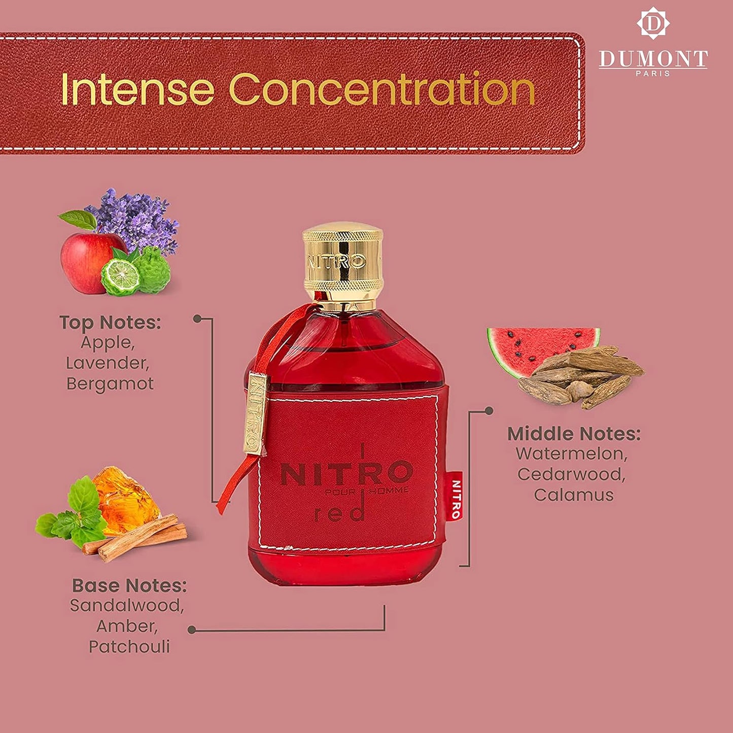 Dumont Nitro Red Eau De Parfum for Men - Rich Fruity Woody Floral Fragrance | 3.4 Fl Oz Long-Lasting Scent