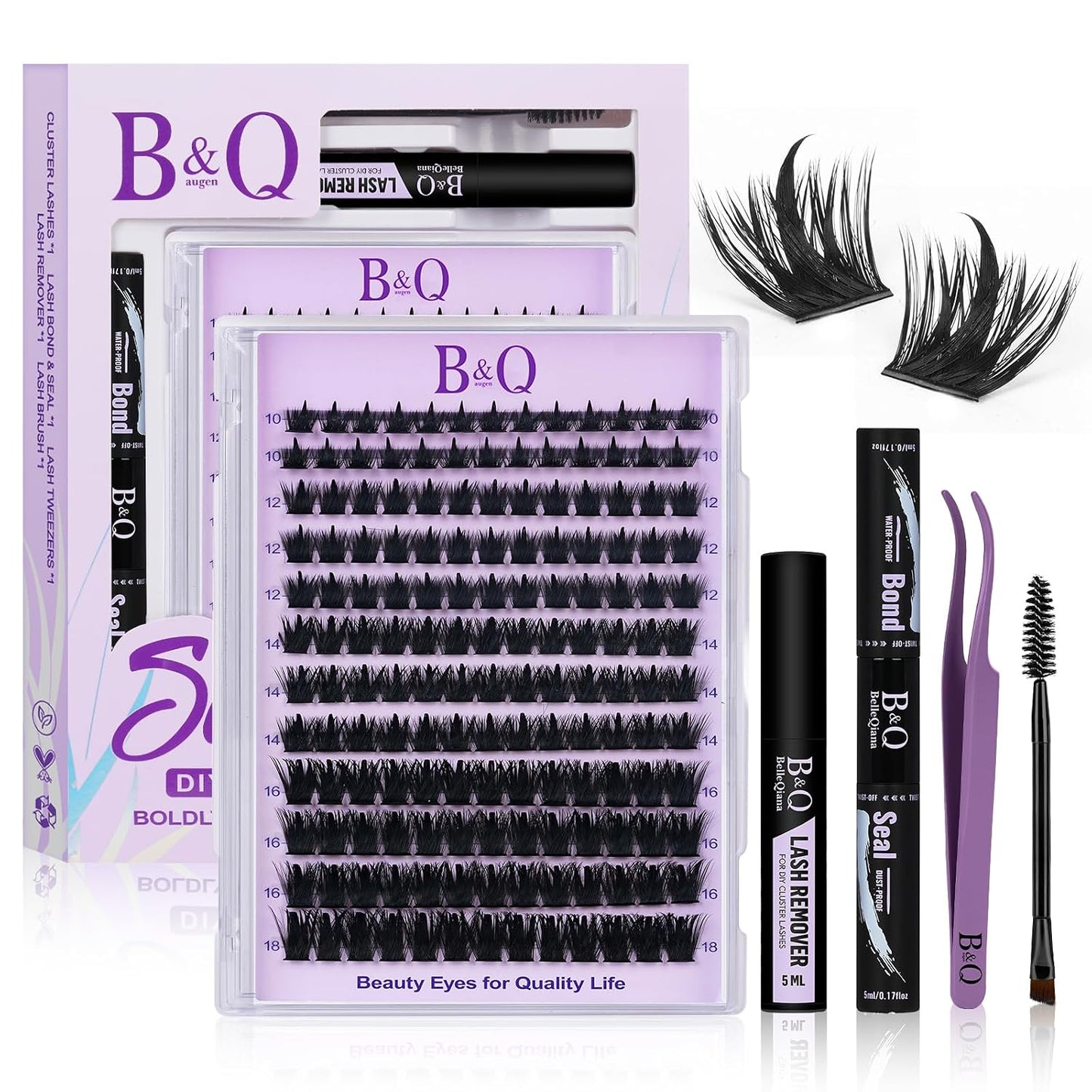 Manga Lash Clusters - Wet-Look Individual Eyelashes | Salon Volume D Curl 10-18mm, 156PCS Reusable DIY Extensions