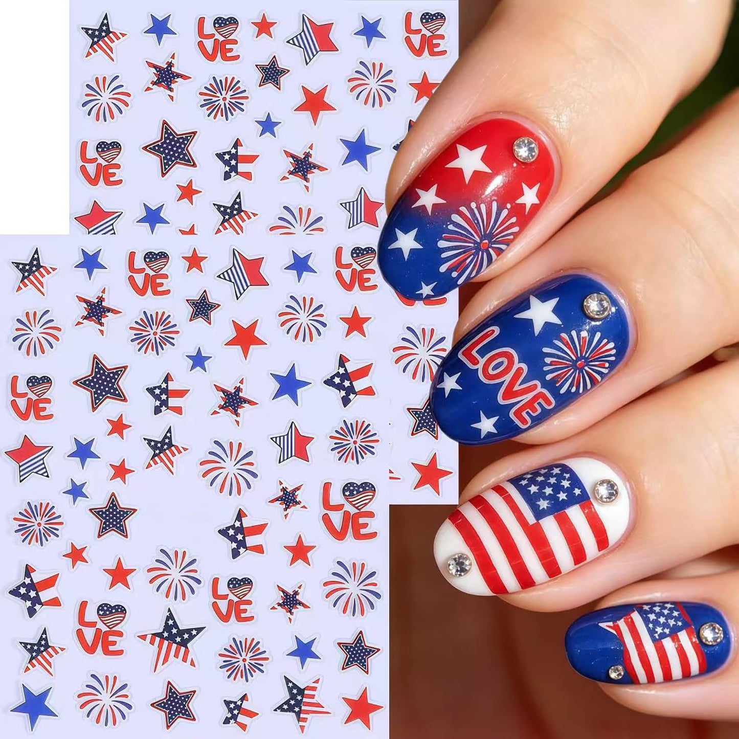 4th of July Nail Stickers for Nail Art 6 Sheets Independence Day Nail Decals with Patriotic Star Fireworks Letters Numbers Design Fourth of July Sticker American Holiday Manicure Decoration for Women
