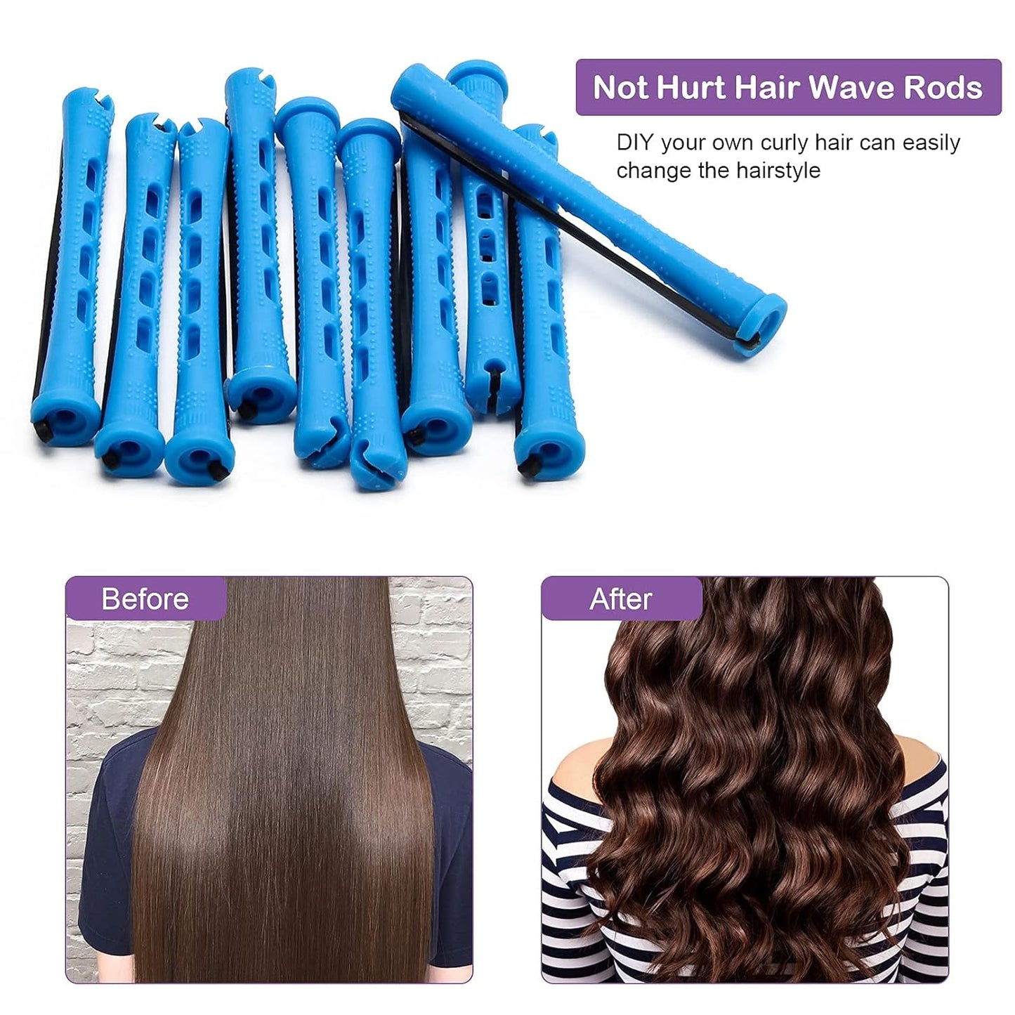 Hair Perm Rods Set - 60PCS Blue Plastic Curlers with Steel Pintail Comb | DIY Hair Styling Tools (0.9cm)