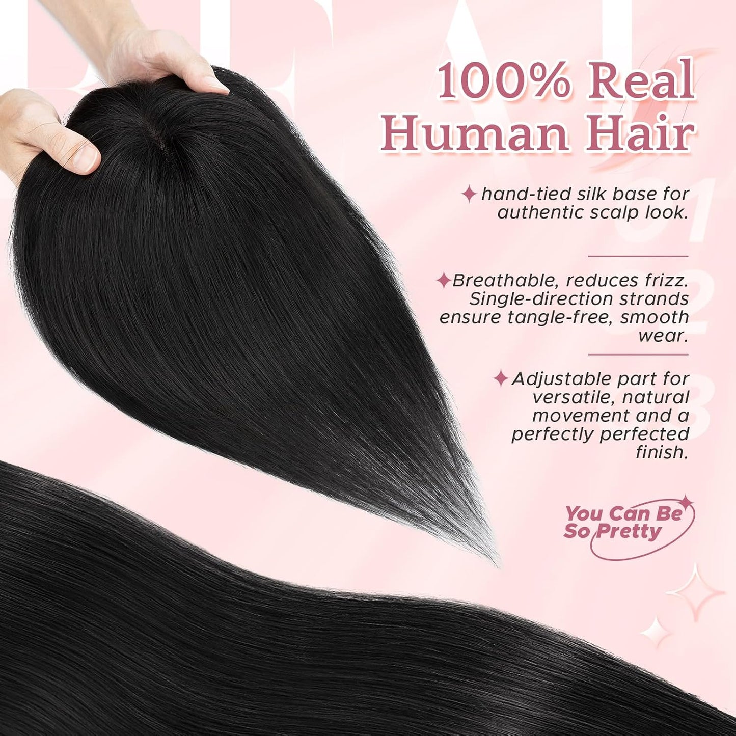Human Hair Topper for Women - Lace Clip-In Hairpiece for Thinning Hair | Volume Boosting, 11 Inch Natural Black