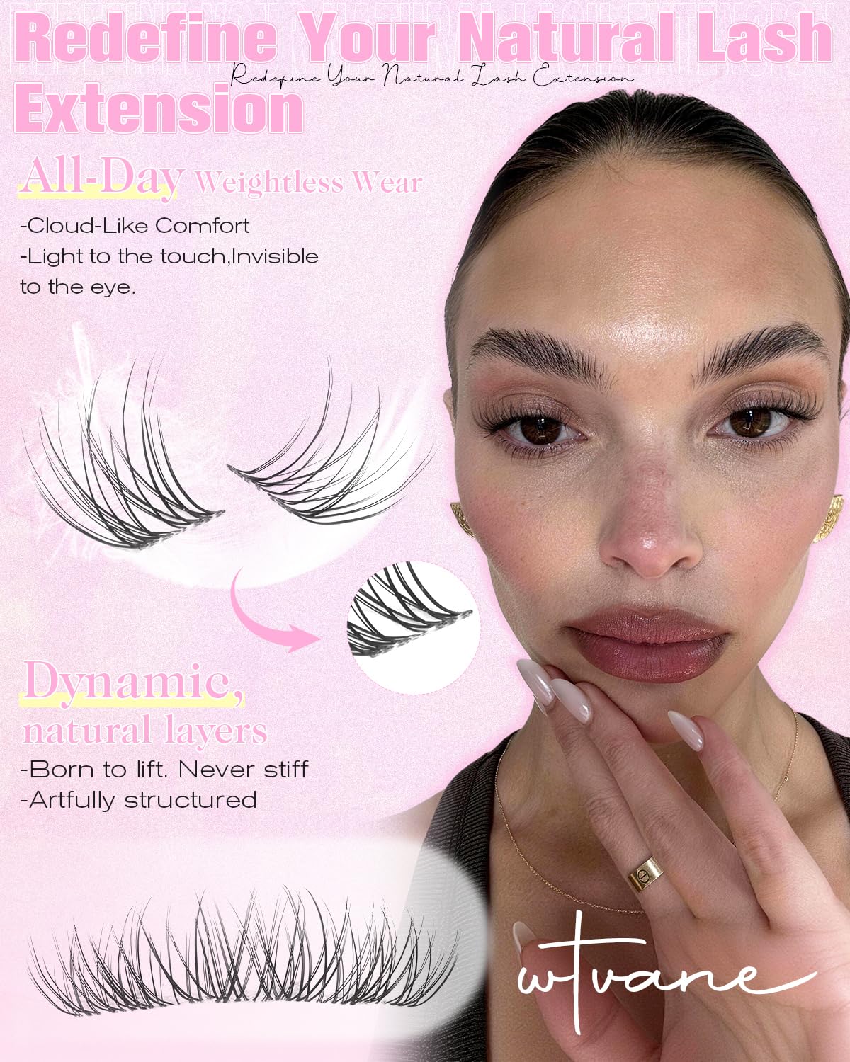 Natural Lash Clusters - 8mm Wispy Eyelash Extensions with Soft Clear Band | Glasses Friendly