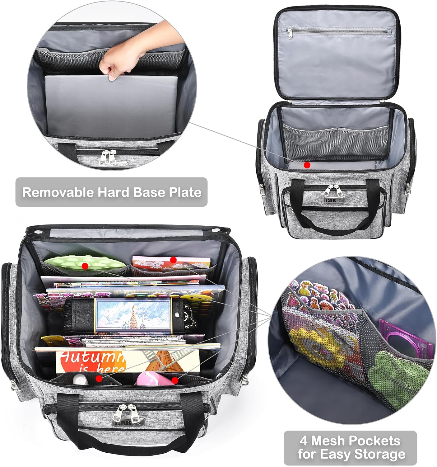 Rolling Craft Bag - Tote with Wheels for Easy Transport | Grey Teacher Bag with Removable Hand Truck