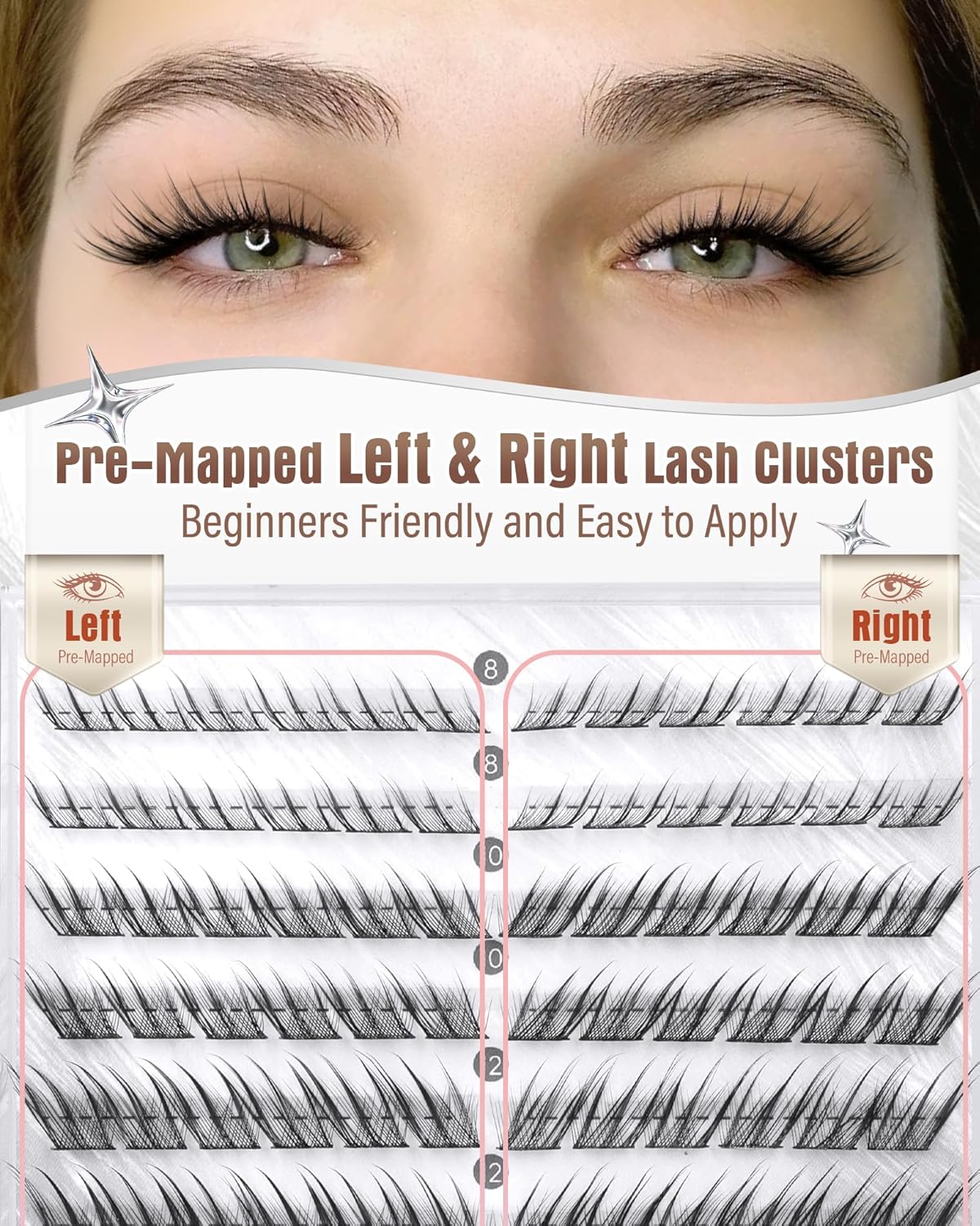 Fox Eye Lash Clusters - Natural Eyelash Extensions 8-14MM | Pre-Mapped Cat Eye Design
