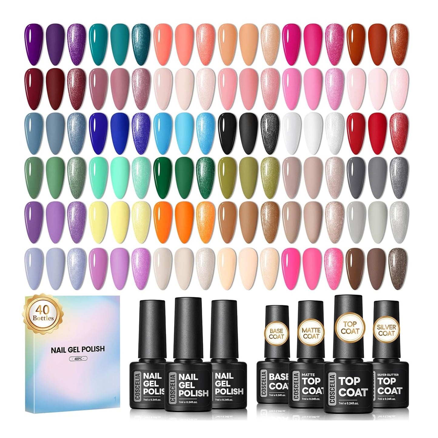 Gel Nail Polish Set - 40PCS Spring & Summer Colors | Glossy & Matte Finish, Soak Off Gels for All Seasons