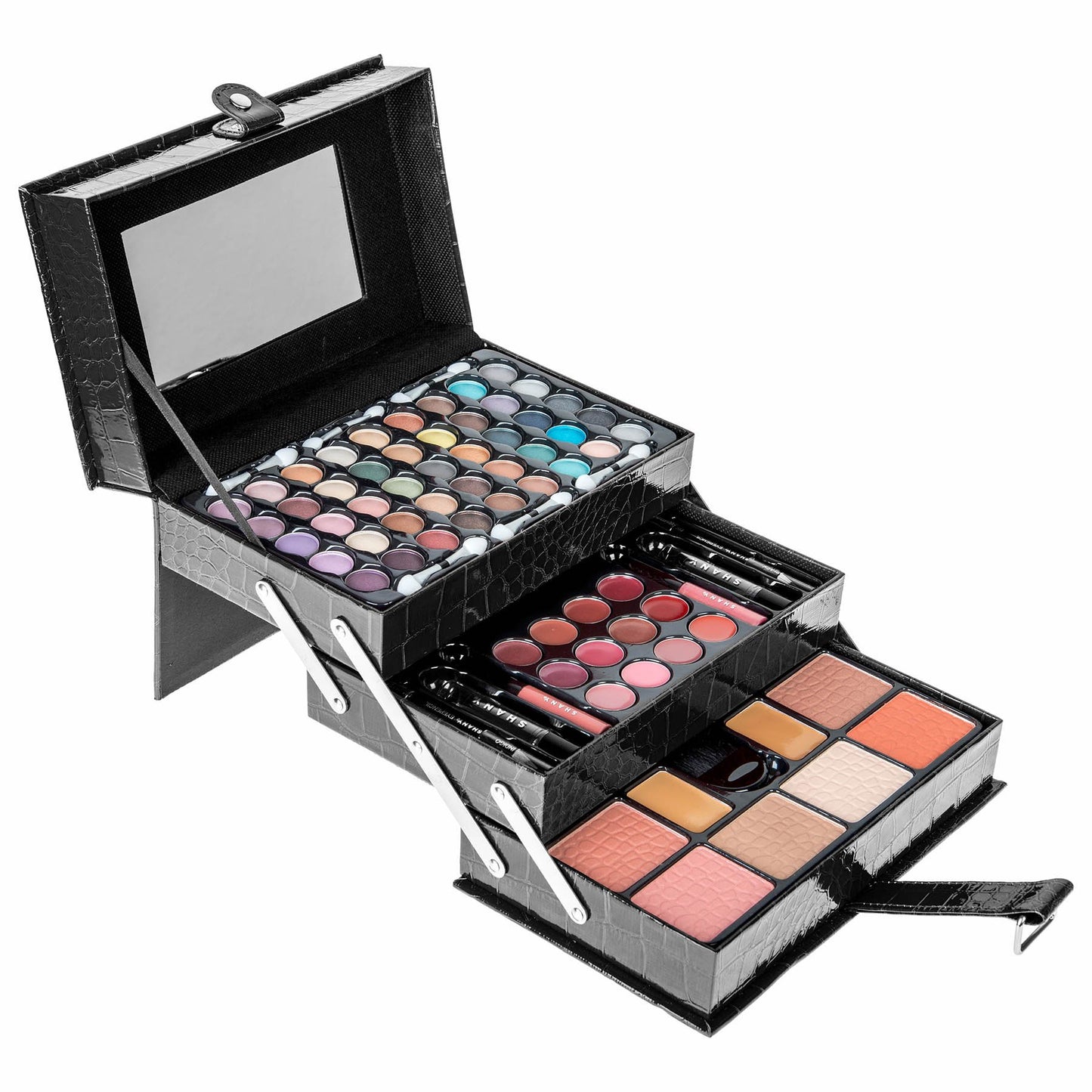 SHANY All In One Makeup Set, 67 Colors Eyeshadow, Blushes, Face Powder, Lipstick, Eye liners, Make up Pencils and Cosmetics Mirror - Makeup Kit With Reusable Beauty Organizer Train Case - Black
