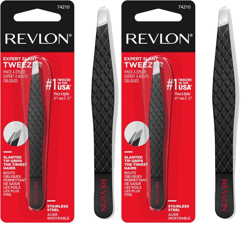 Revlon Eyebrow Tweezer, Stainless Steel | Pack of 2 | For Men & Women
