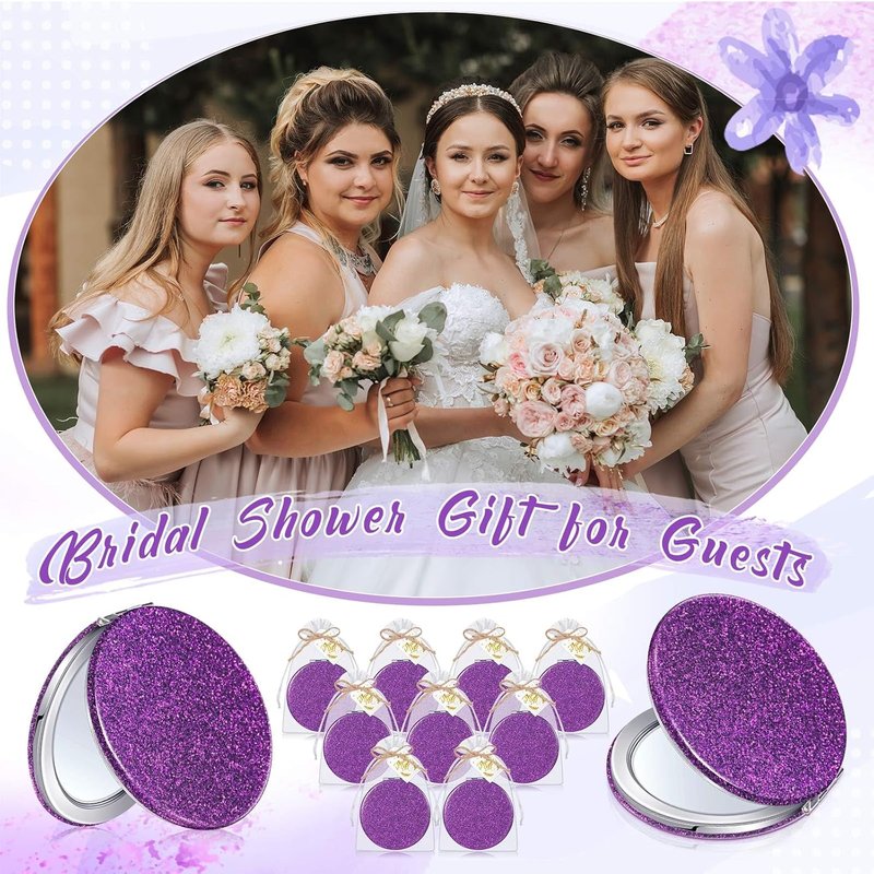Compact Magnifying Mirrors - 30 Sets Quinceanera Party Favors | Bridal Shower Gifts, Purple