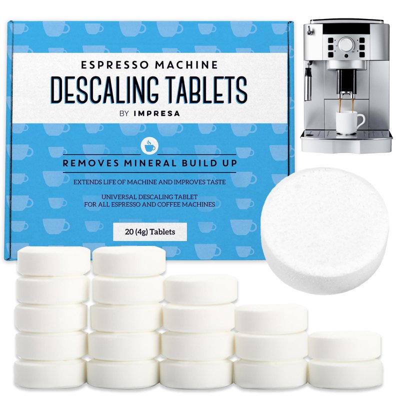 IMPRESA Descaling Tablets for Espresso Machine - Compatible with Breville, Jura & Miele Machines - 20 Pack & 4g Tablets - Remove Limescale & Mineral Build-Up