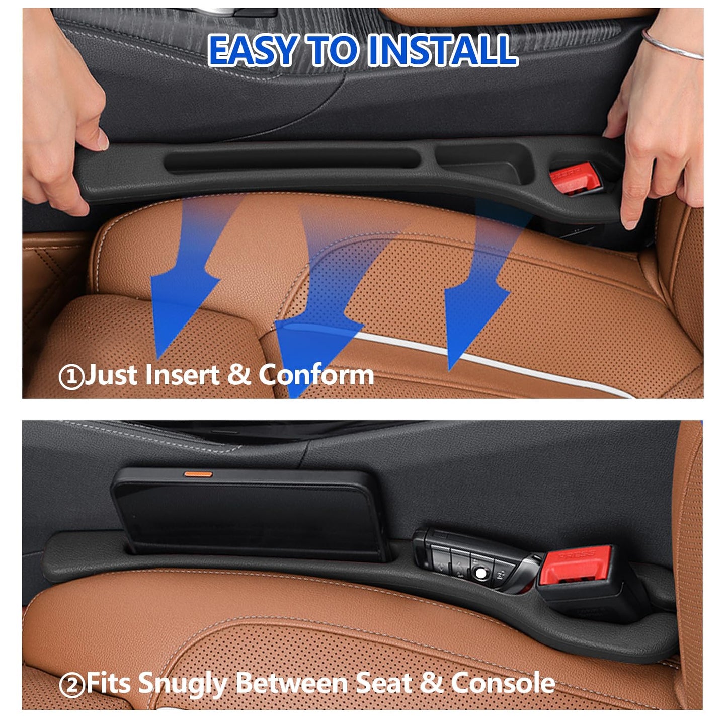 CGhardbay Car Seat Gap Filler Organizer 2Pcs,Car Accessories with Safety Hammer,2 in 1 No Drop Seat Guard with Storage Slot for Phone,Keys,Universal Interior Gap Filler for Cars SUV Truck,Black