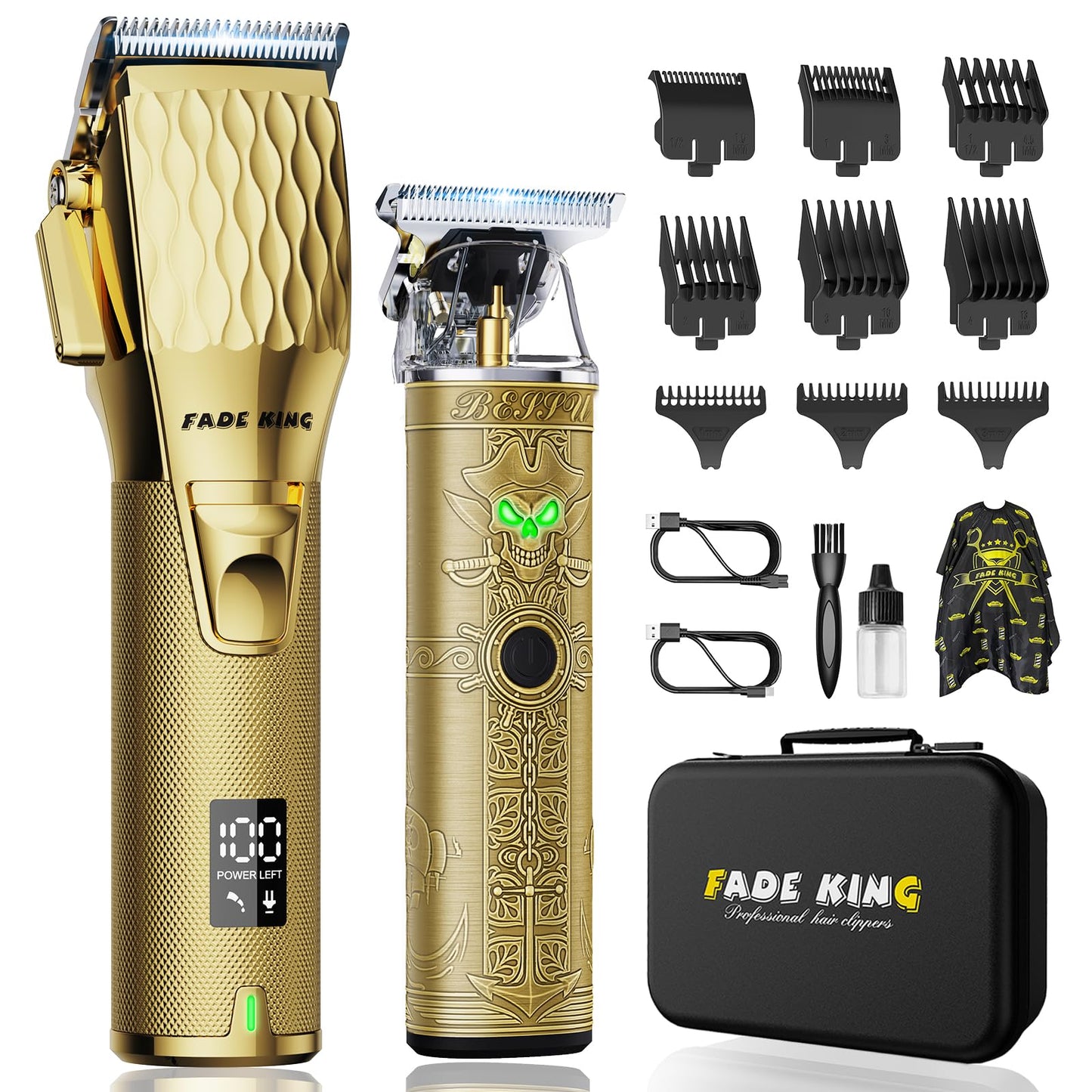 FADEKING® Professional Hair Clippers for Men – Cordless Barber Clippers & Beard Trimmer for Men, Fade Clipper and Trimmer Set for Home & Barber Use, Complete Men's Grooming Kit - Gifts for Men