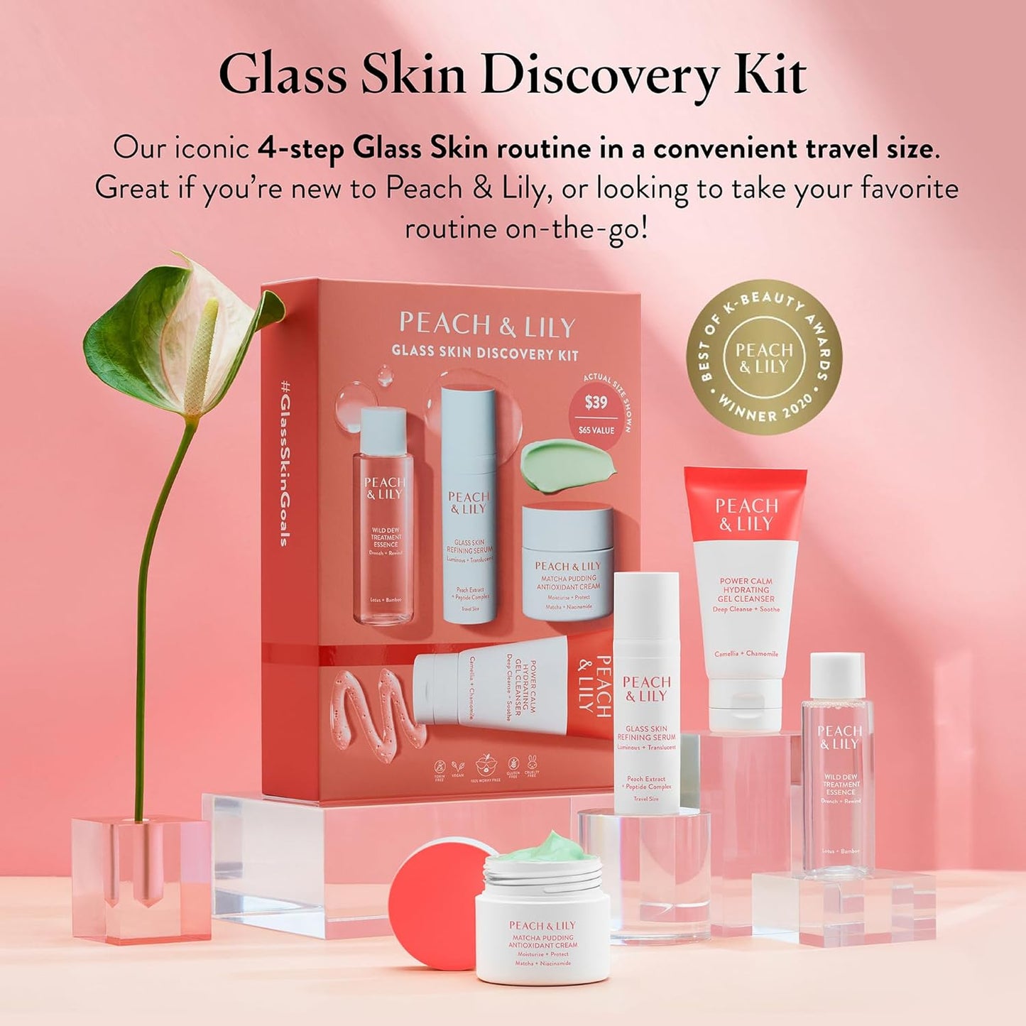 Peach & Lily Glass Skin Discovery Kit | 4-Piece Korean Skin Care Set for Acne - Vegan & Cruelty-Free