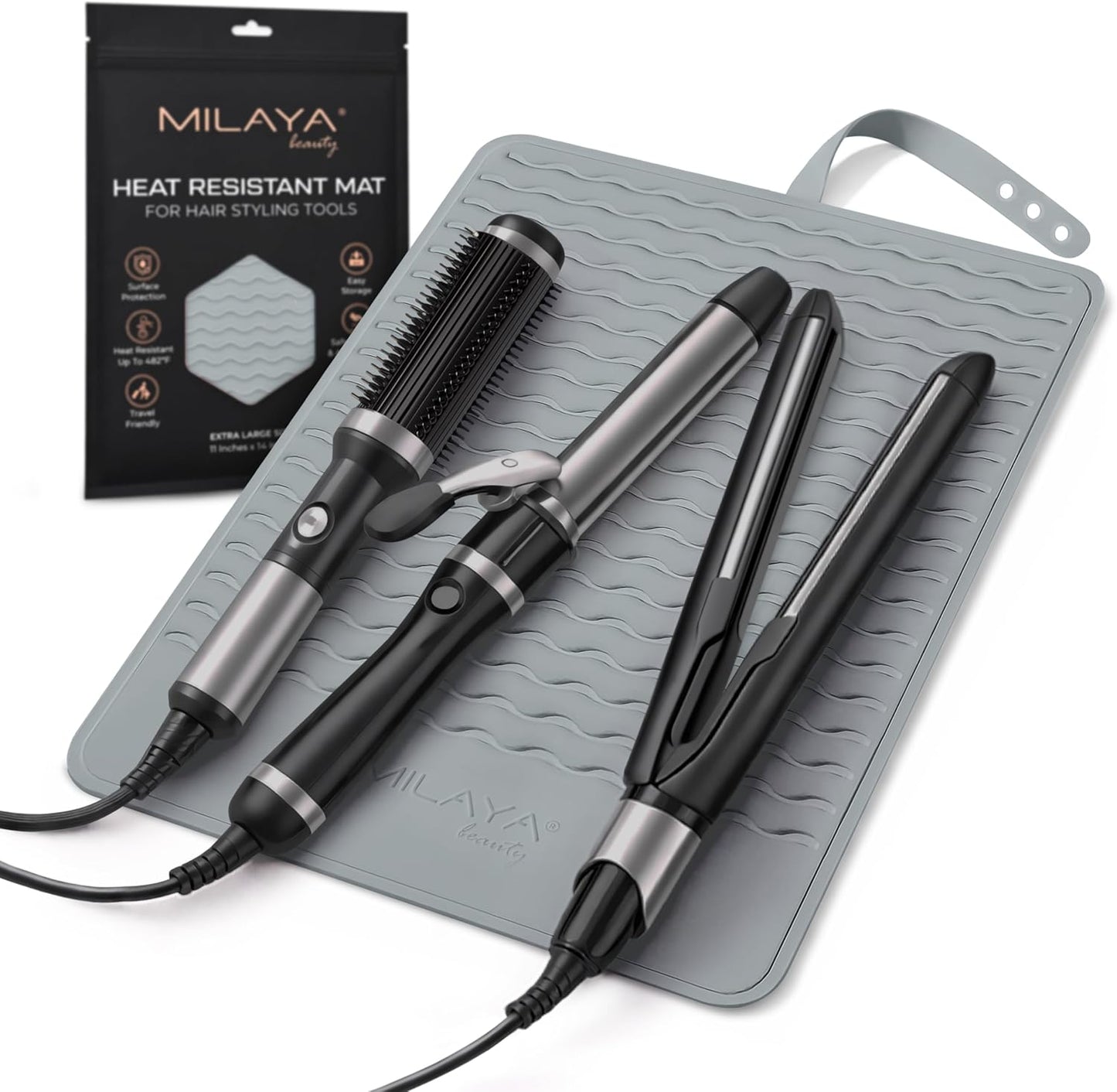 Milaya Beauty Large Heat Resistant Mat - Silicone Curling Iron & Flat Iron Holder | Non-Slip Vanity Accessory for Home & Travel