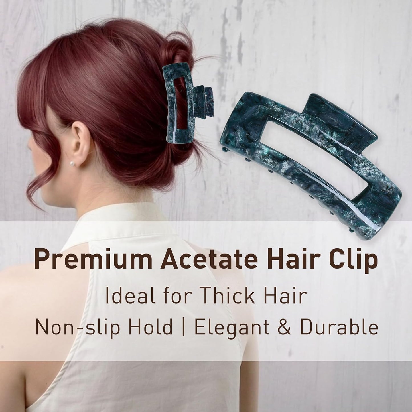 Emma Lily 4.2 Inch Acetate Hair Claw Clip - Teal Tortoise Shell, Non-Slip Grip for Thick Hair | Perfect Gift for Women