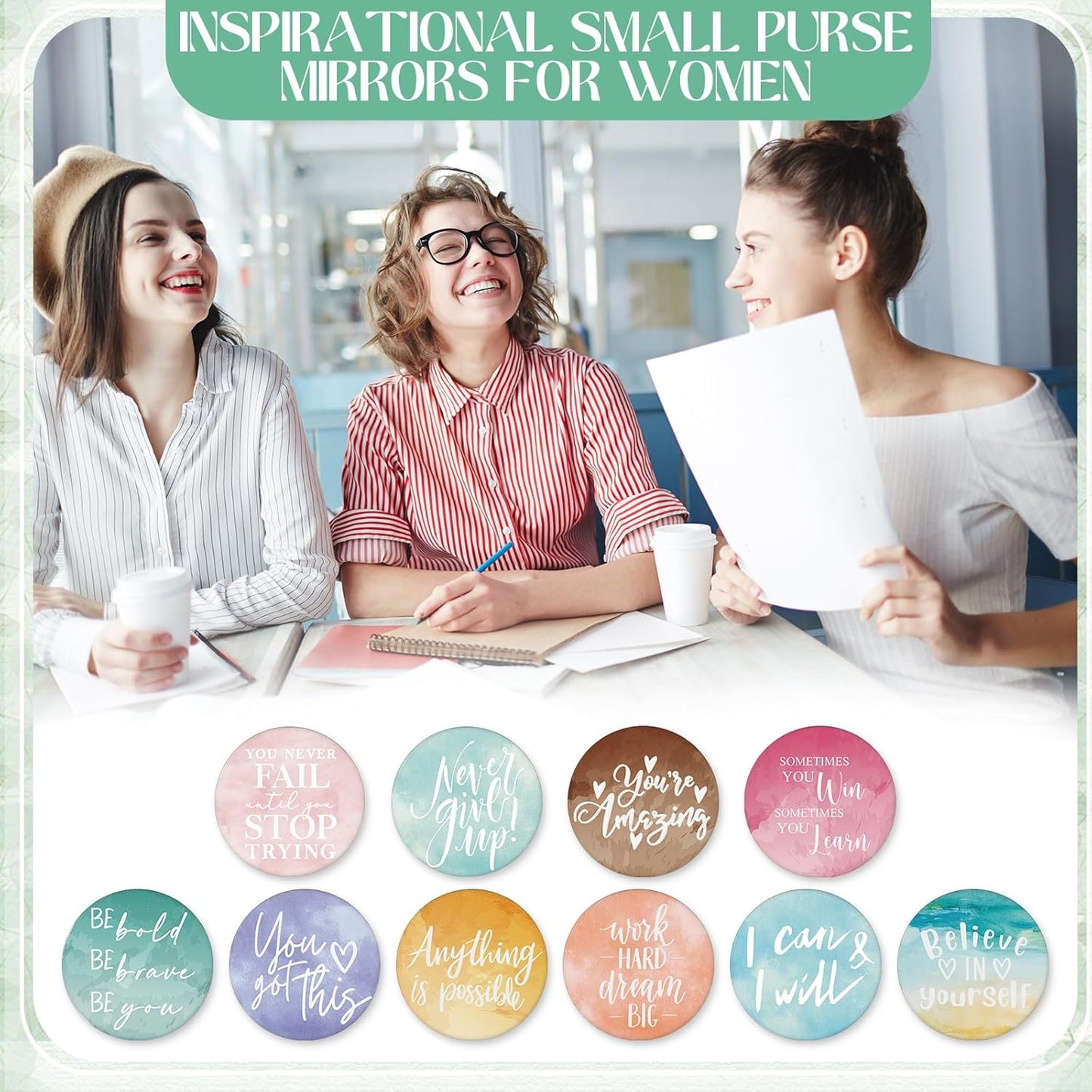 Inspirational Compact Mirrors - 30 Pcs Bulk Set for Women | 2.76 Inch Portable Purse Pocket Mirrors - Perfect Gifts for Teachers & Nurses
