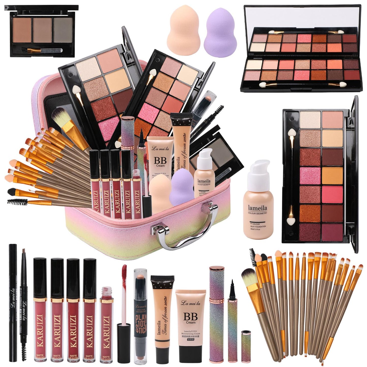 All-In-One Makeup Set for Girls | Rainbow Cosmetic Storage Case - Perfect Gift for Women
