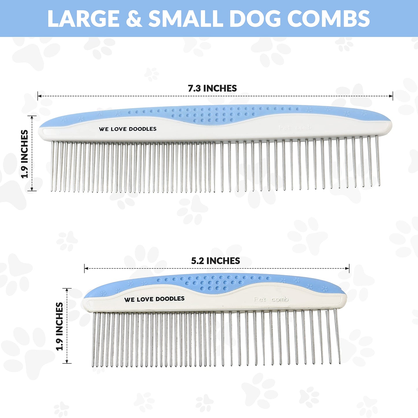 Metal Dog Combs for Grooming Matting, Doodle Brush, Dematting Pet Comb, Grooming Tools, Detangler Brush, Dematting Tools for Dogs, 2 Pack