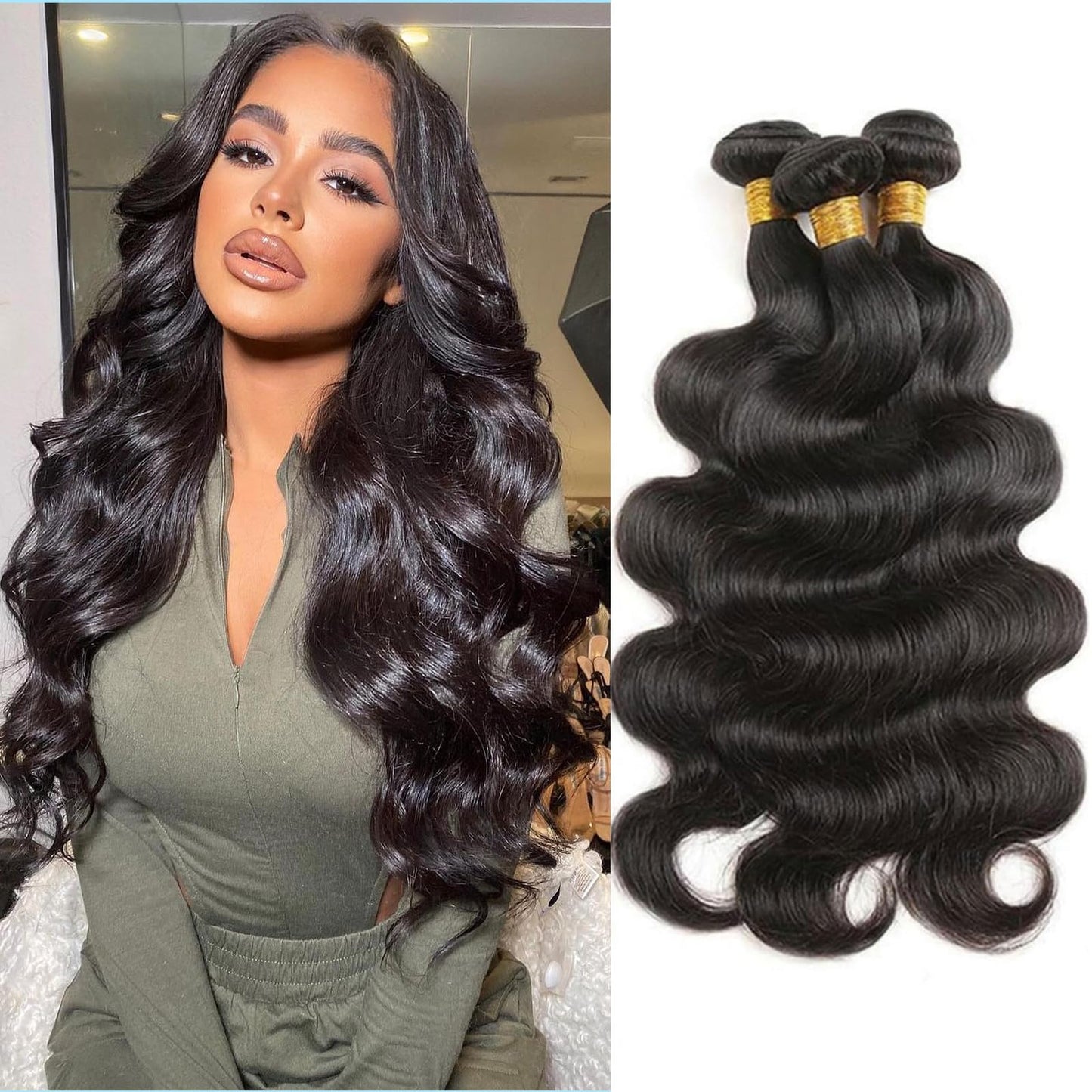 Human Hair Bundles 12 14 16 Inch Body Wave Bundles Human Hair 3 Bundles 100% Unprocessed Brazilian Raw Weave Bundles Human Hair Extensions for Black Women Natural Color