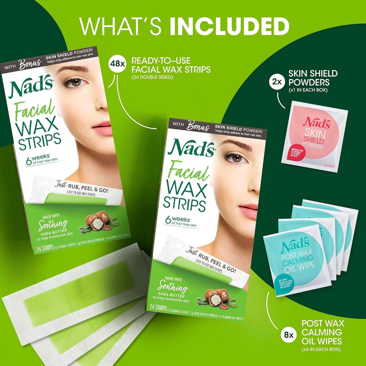 Nad's Facial Wax Strips - Fragrance-Free Hair Removal | 48 Count (Pack of 2)
