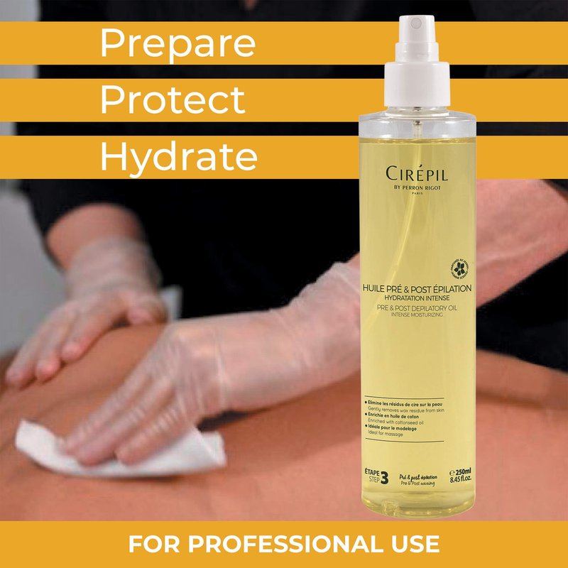 Cirepil - Pre & Post Depilatory Oil - Protects Skin for Comfortable Waxing & Removes Wax Residue - Soothing Jasmine Scented Formula - Professional Oil Bottle, 250ml