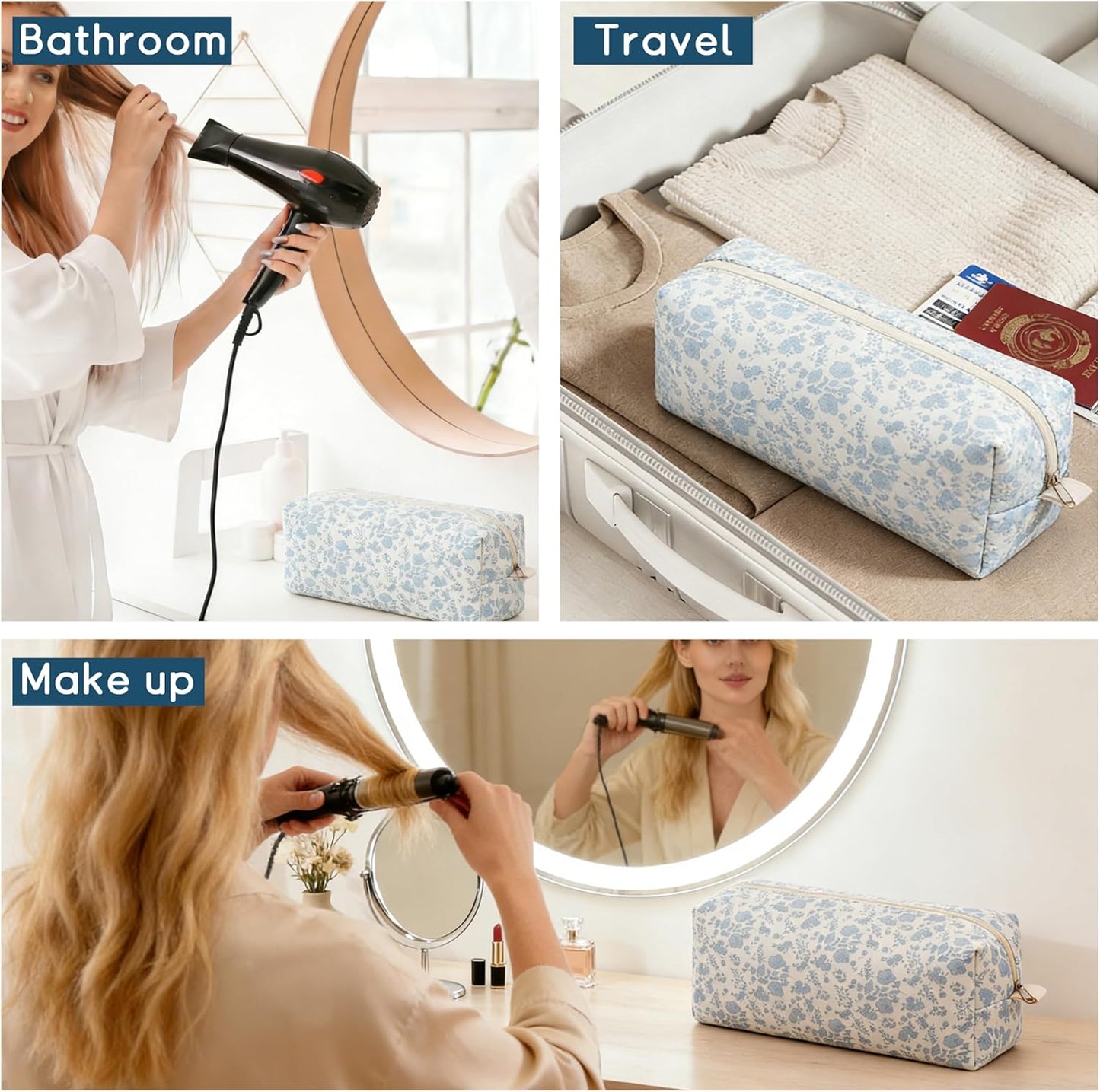 Quilted Hair Tool Travel Bag - Portable Organizer for Hair Dryer & Curling Iron | Large Capacity, Ideal for Travel