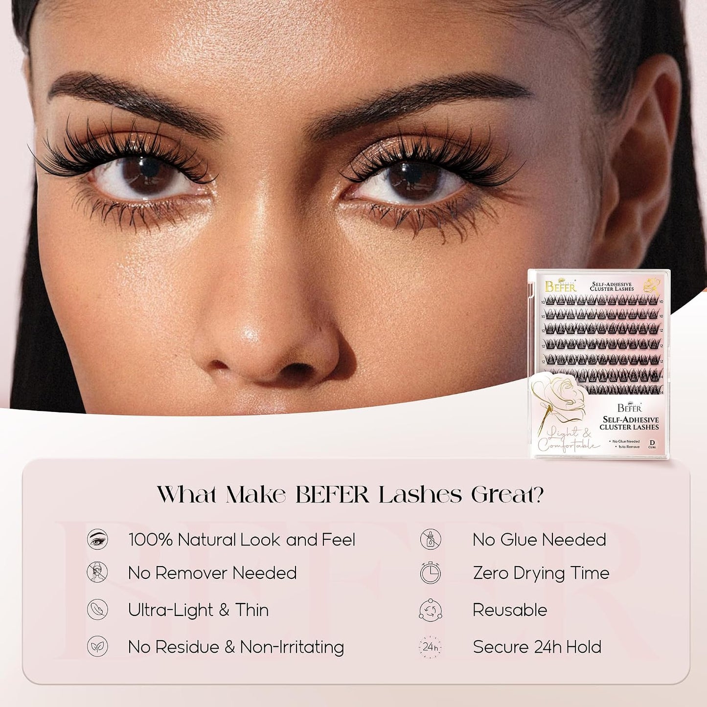 Self-Adhesive Eyelash Clusters - D Curl 10-16MM | Natural Look, Reusable & Easy DIY Application