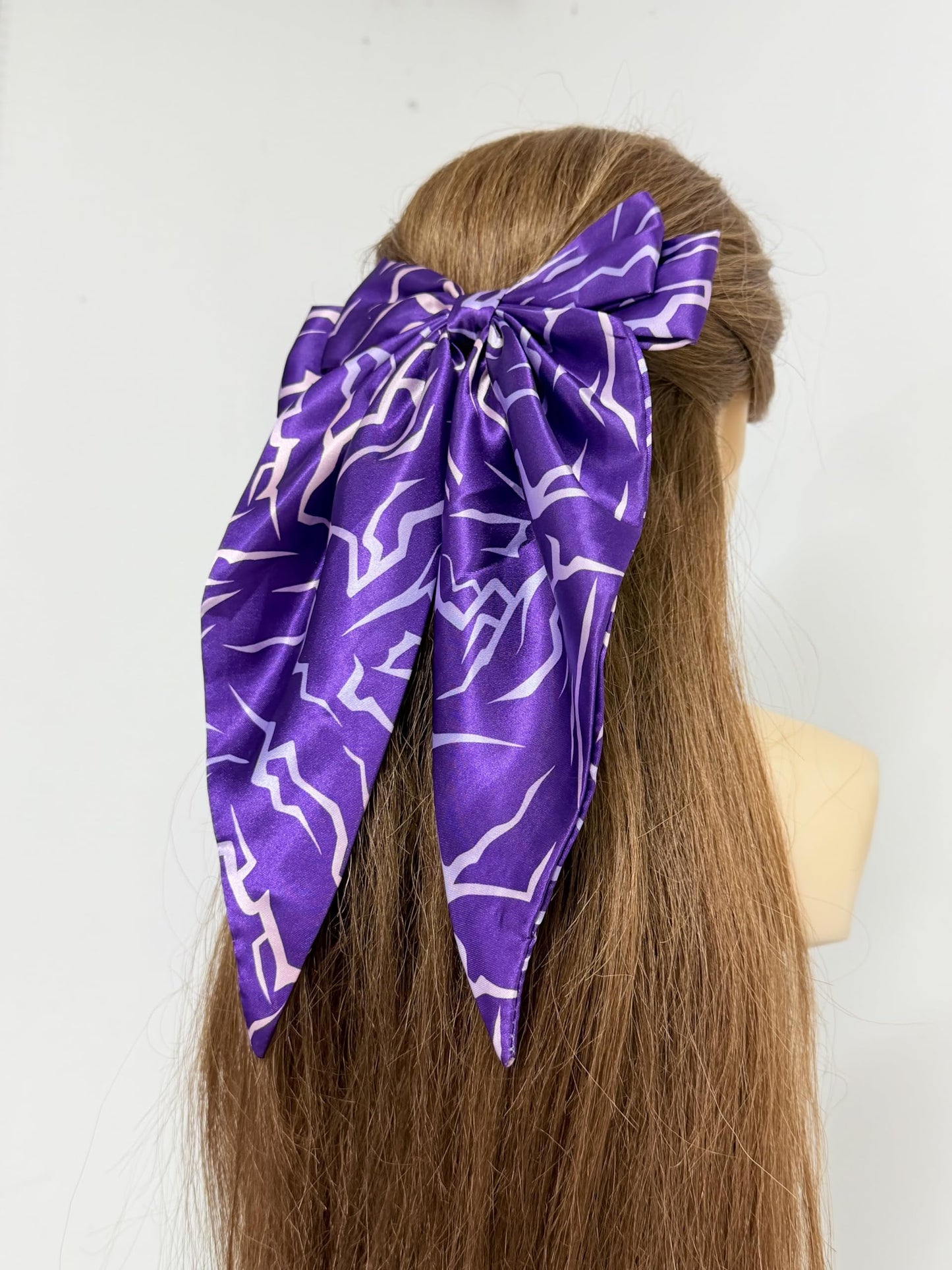 K-Style Demon Movie Hunters Hair Bows,Purple Demon Energy Hair Accessories for Girls, Oversized Hunters Satin Hair Bow Clips, Long Tail Silky Hair Ribbon Clips for Women Girls Fans