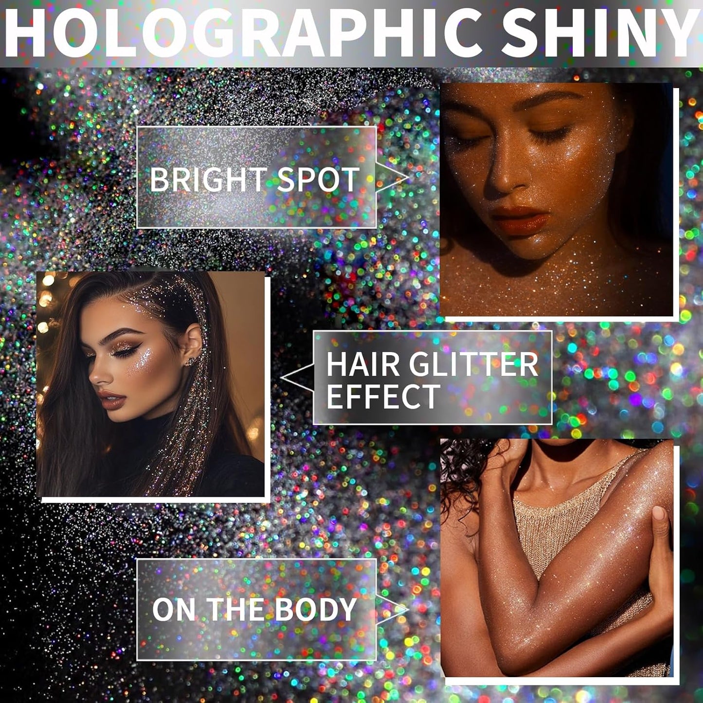 Hair Glitter Spray - Holographic Silver Body Glitter for Hair & Skin | 150ML Shimmering Festival Makeup