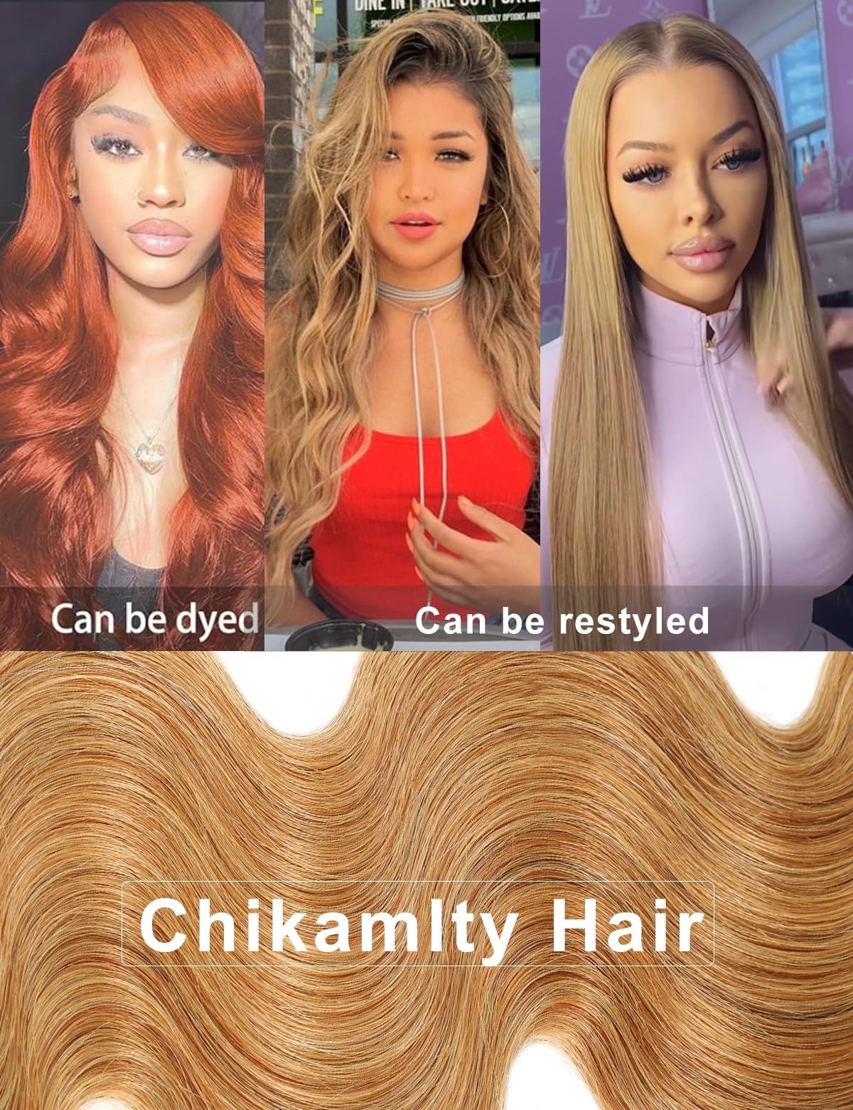 Chikamlty Ombre Bundles Human Hair, 16A Raw Indian Hair Bundles Body Wave, 20 Inch Colored Honey Blonde 1B27 Ombre Human Hair Bundles, 2 Years Service Life, Keep Texture Silky Soft Tangle-Free