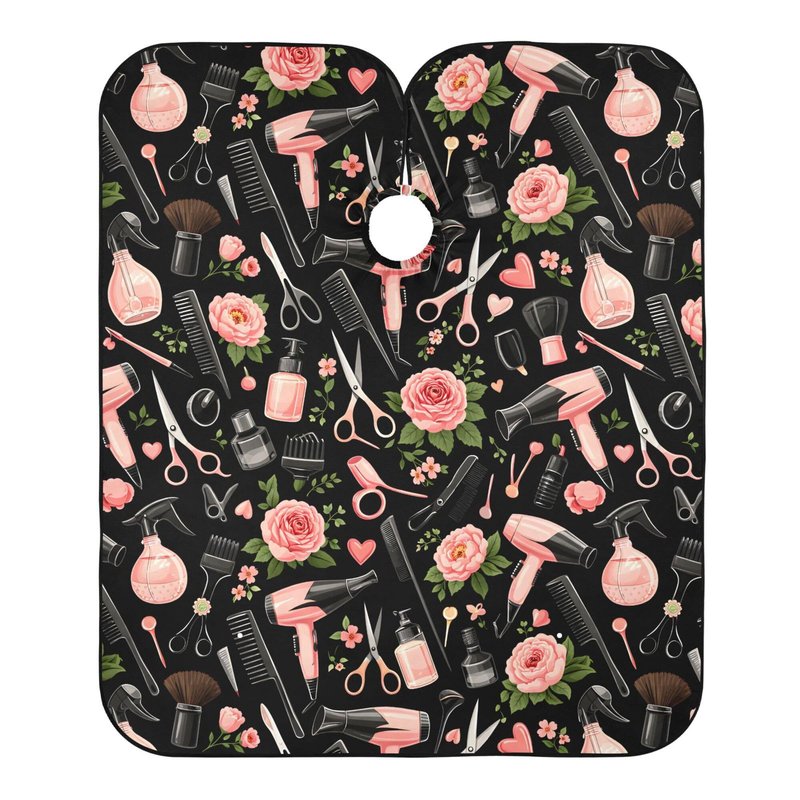 ALAZA Rose Flower Hairdresser Tools Print Black Waterproof Barber Cape for Men Women Beard Shaving Bib Apron Professional Hair Cutting Cloth, 65 x 55 inch