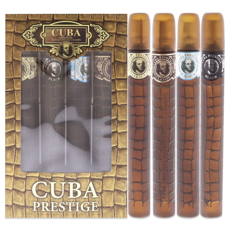 Cuba Prestige 4 Piece Gift Set for Men (Classic + Black + Platinum + Legacy) Eau De Toilette Spray 1.7 Ounce Each