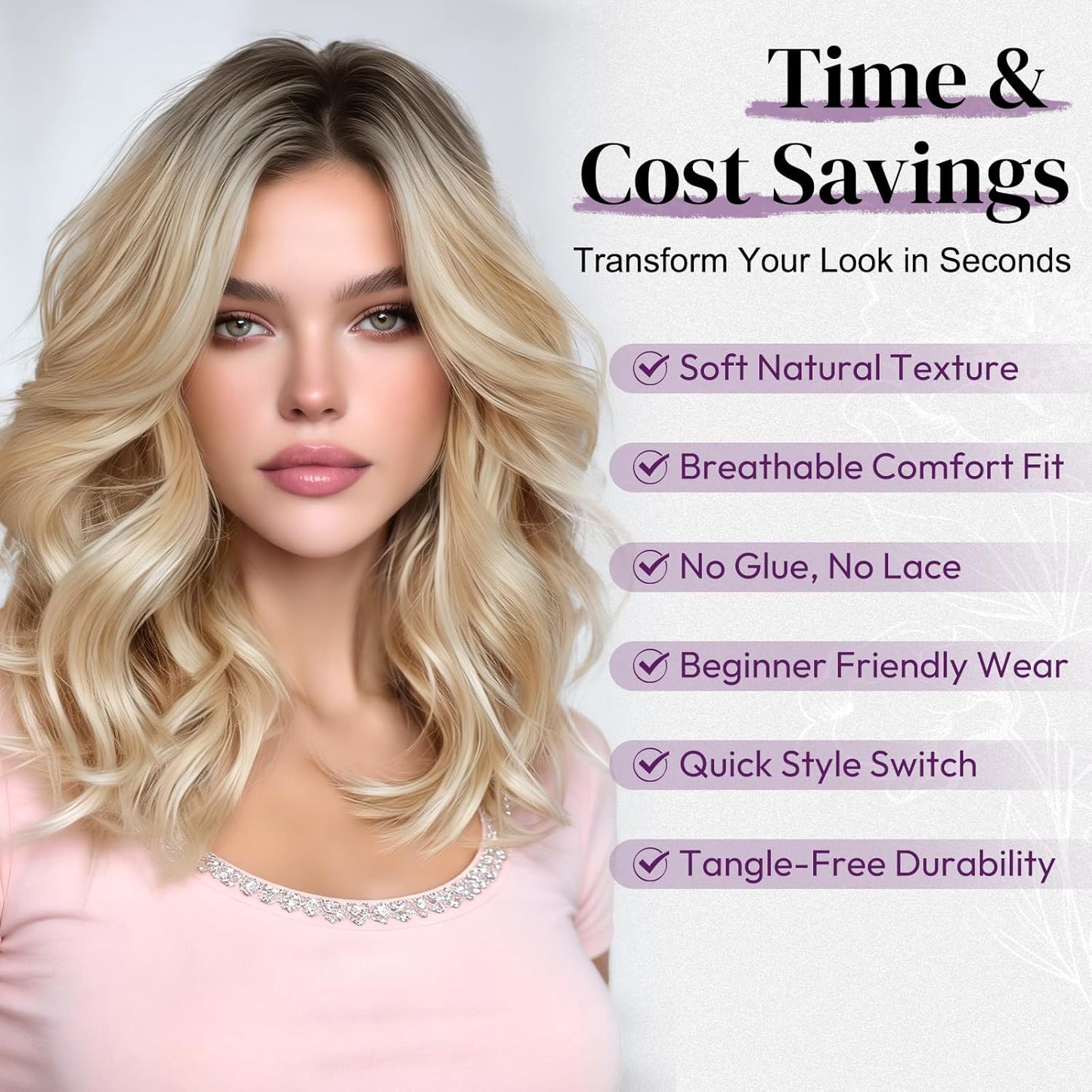 Short Wavy Layered Blonde Ombre Wig - Shoulder Length Body Wave with Face-Framing Bangs | Soft Synthetic Hair for Daily Wear