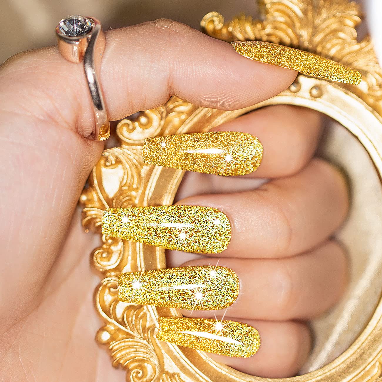 Glitter Gel Nail Polish, Gold Diamond Gelpolish Spark Shiny Nail Art Soak Off U V L E D Lacquer Gel Nail Starter Manicure Salon DIY at Home RAR82