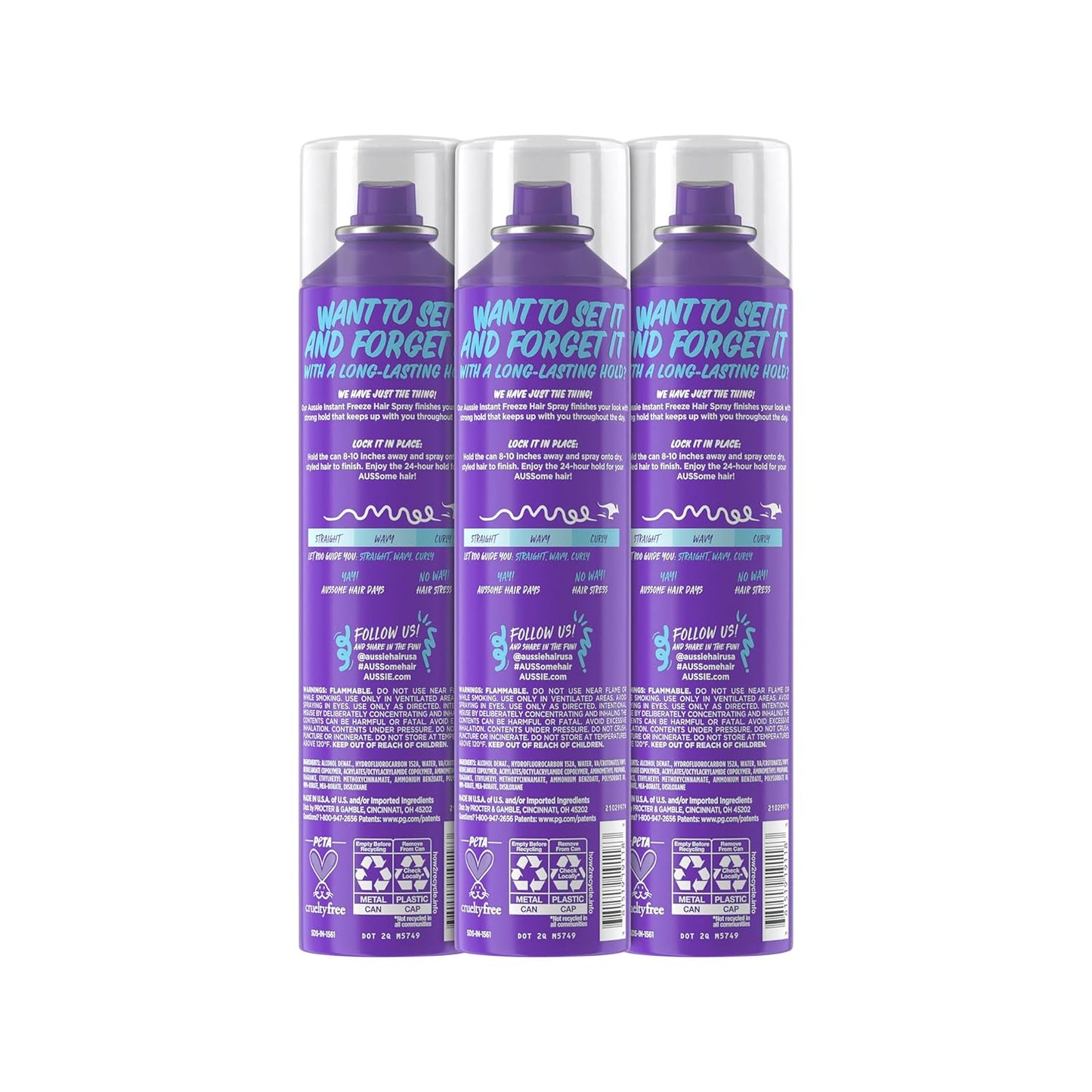 Aussie Instant Freeze Hair Spray - Extreme Hold & Fresh Citrus Scent | 10 Fl Oz, 3 Pack