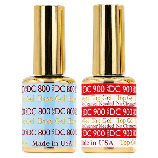 DND DC Base Gel and Top Gel Polish No Cleanse Set, UV/LED GelBase Polish 800 and No Cleanse Top Coat 900, Salon Professional Gel Polish Duo, 0.6 Fl Oz Each