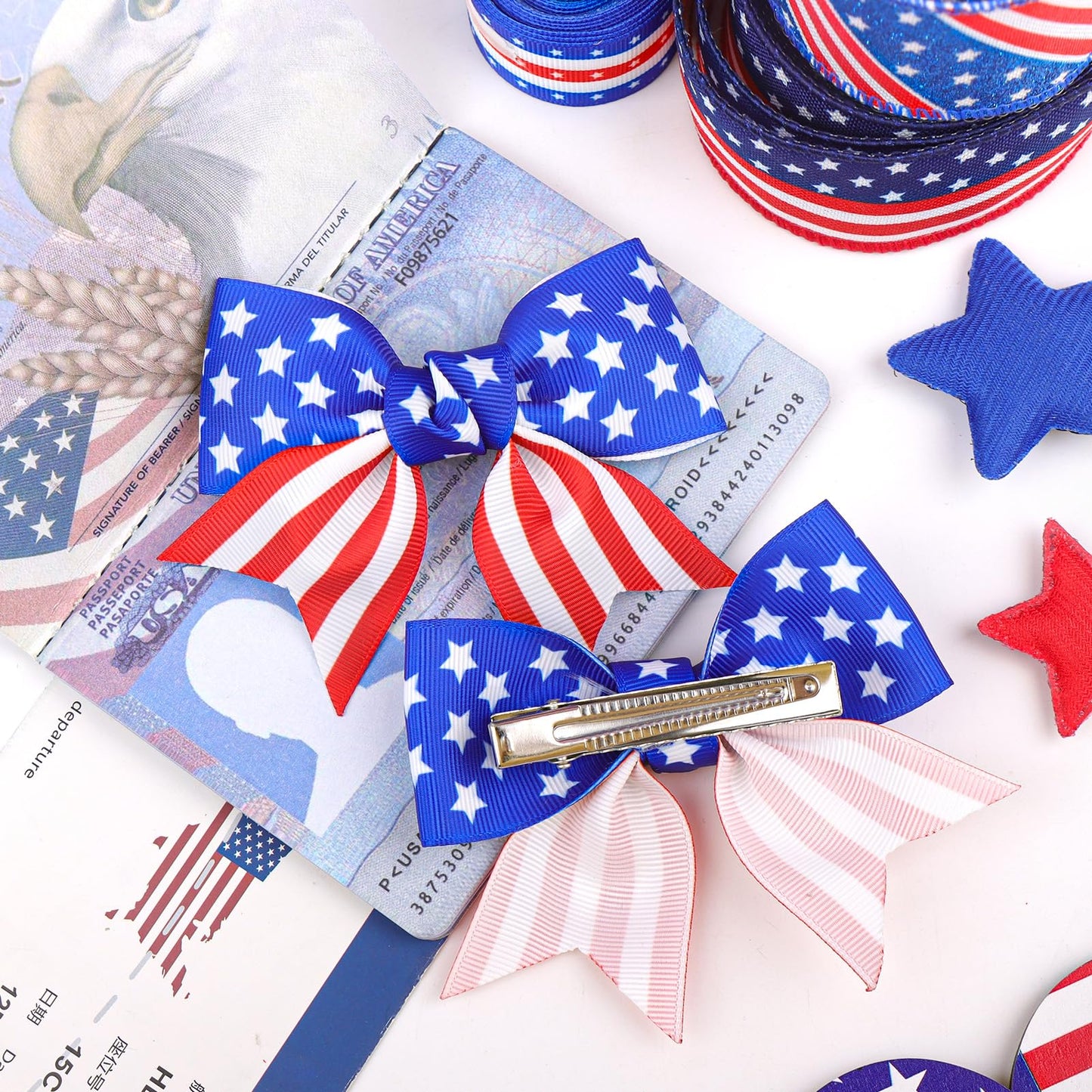4th of July Bow Hair Clips for Baby Girls American Flag Hairpins Girl Patriotic Stars Stripes Barrette Red Blue Hair Clip