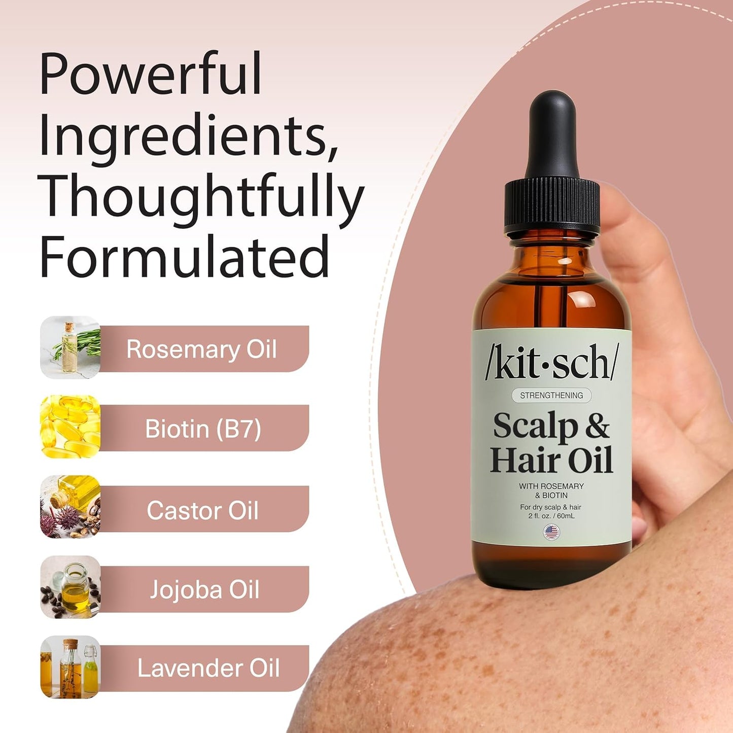 Rosemary Oil for Hair Growth - Pre-Wash Treatment with Castor & Biotin | Lavender Scent, 60mL - Strengthens Roots & Adds Shine