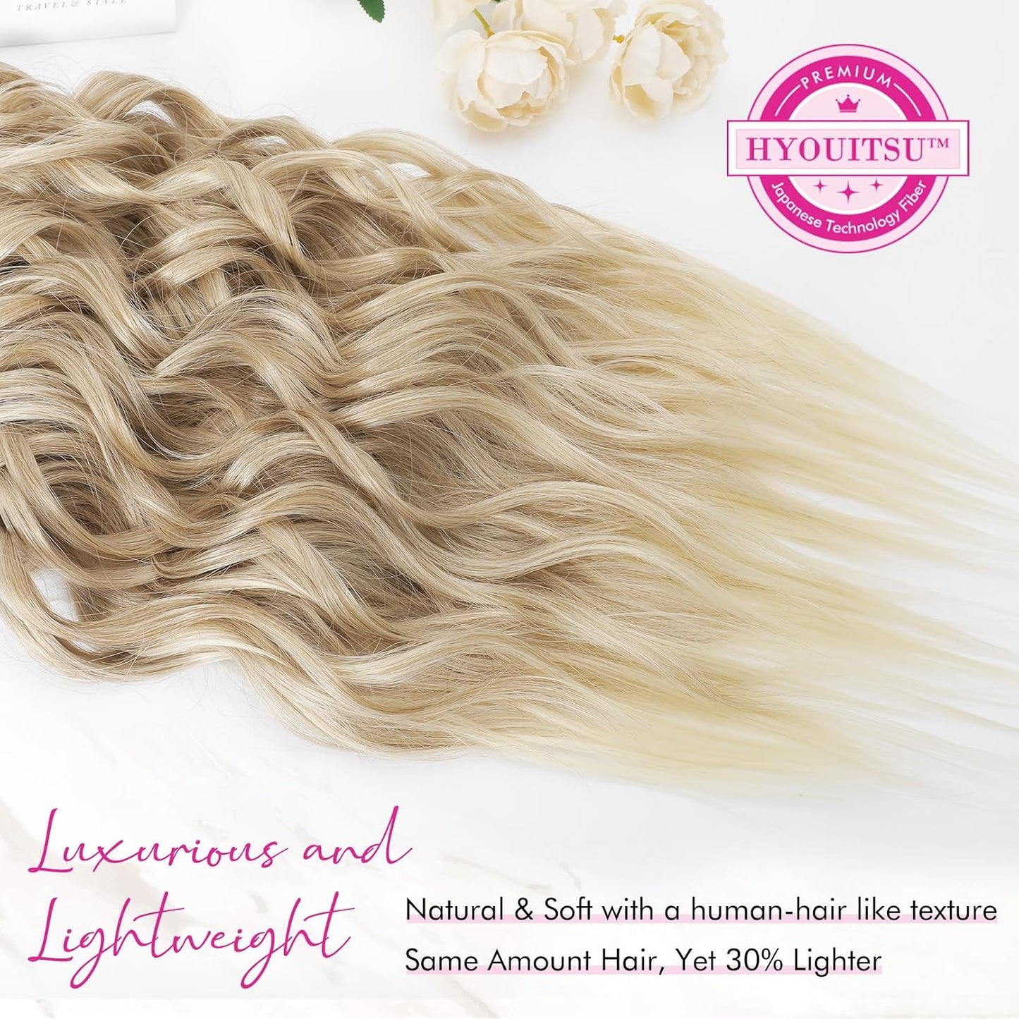 REECHO Clip-In Hair Extensions - 24" Thick Blonde Beach Waves | Invisible Lace Weft, Natural Soft Hairpieces for Women