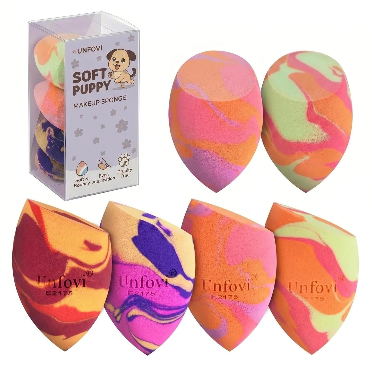 Tri-Color Makeup Sponges - Latex-Free, Low Absorption Beauty Blender Set | 6 Pcs for Foundation & Cream