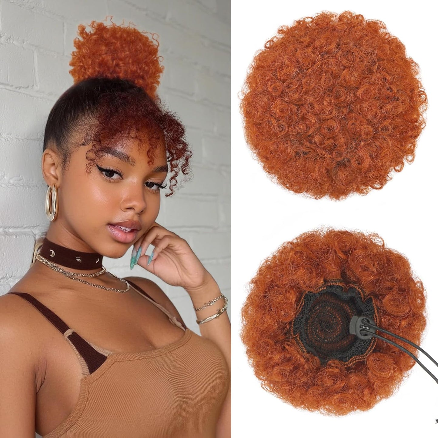 Human Hair Afro Puff Drawstring Ponytail - Kinky Curly Short Extensions for Black Women | Medium Size - 1B Natural Black