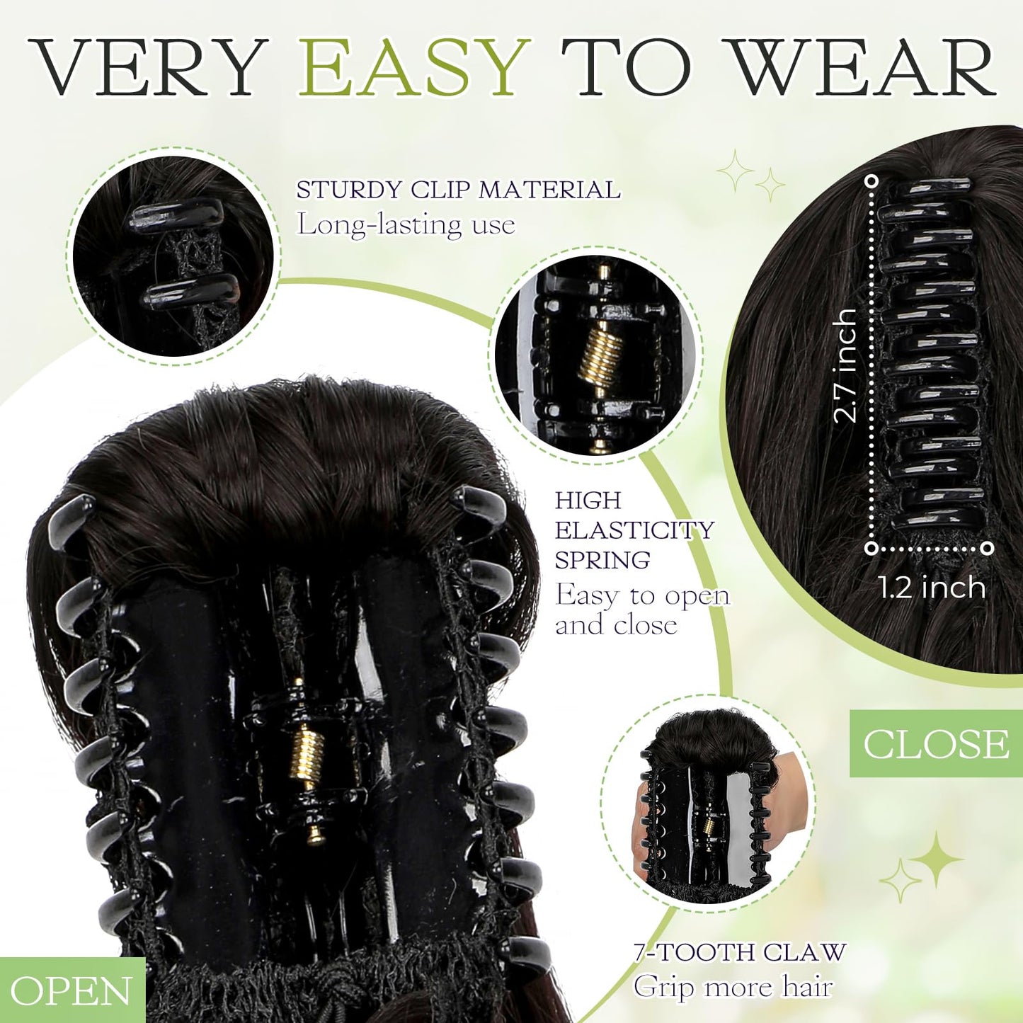 Cephermer Ponytail Extension Claw 18" Natural-Looking Synthetic Wavy Long Pony Tails Hair Extensions Dark Brown Clip-In Hairpiece for Women
