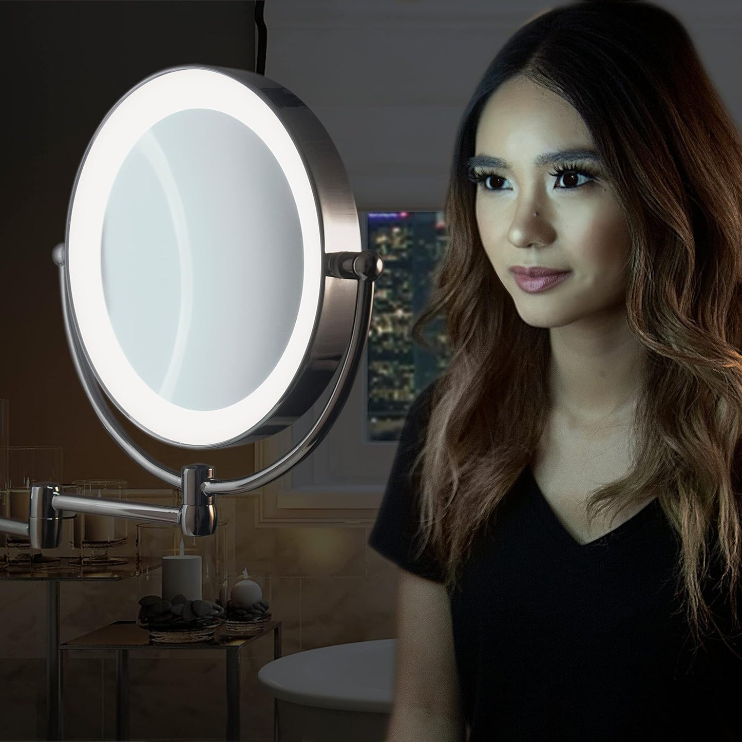 Zadro 11" LED Wall Mounted Makeup Mirror - 5X/1X Shaving Mirror | Cordless Vanity Mirror in Satin Nickel