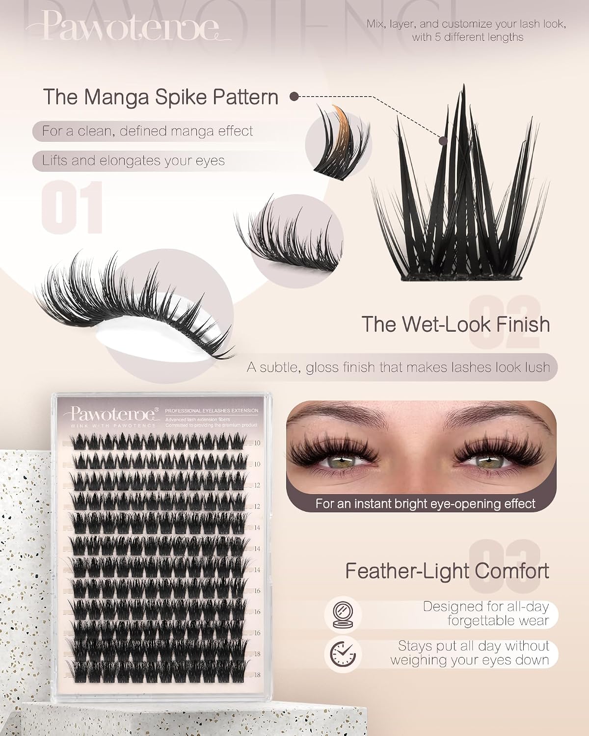 Manga Lash Clusters - 10-18mm Individual Eyelash Extensions | 144pcs Anime False Lashes for DIY Application