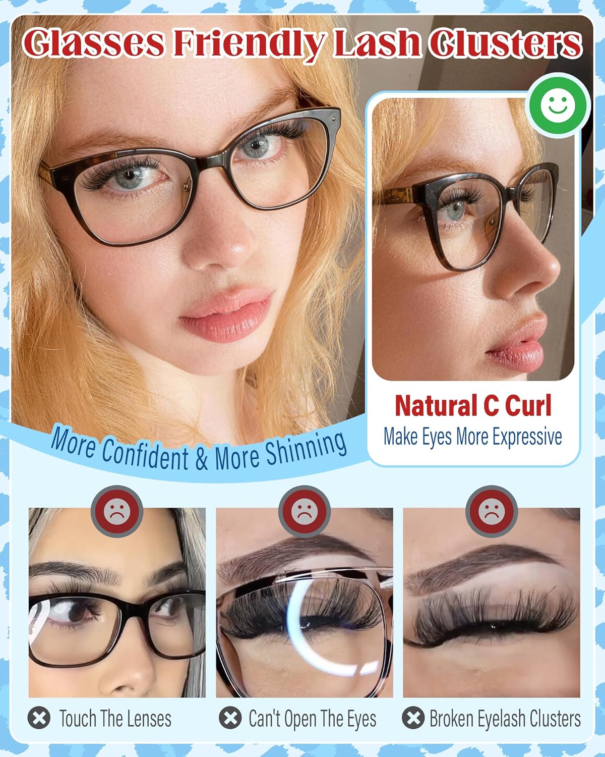 Fairy Cluster Eyelash Extensions - Natural Short C Curly Spiky Lashes | 168 Pcs in 8-10-12-14MM for a 'No Makeup' Look